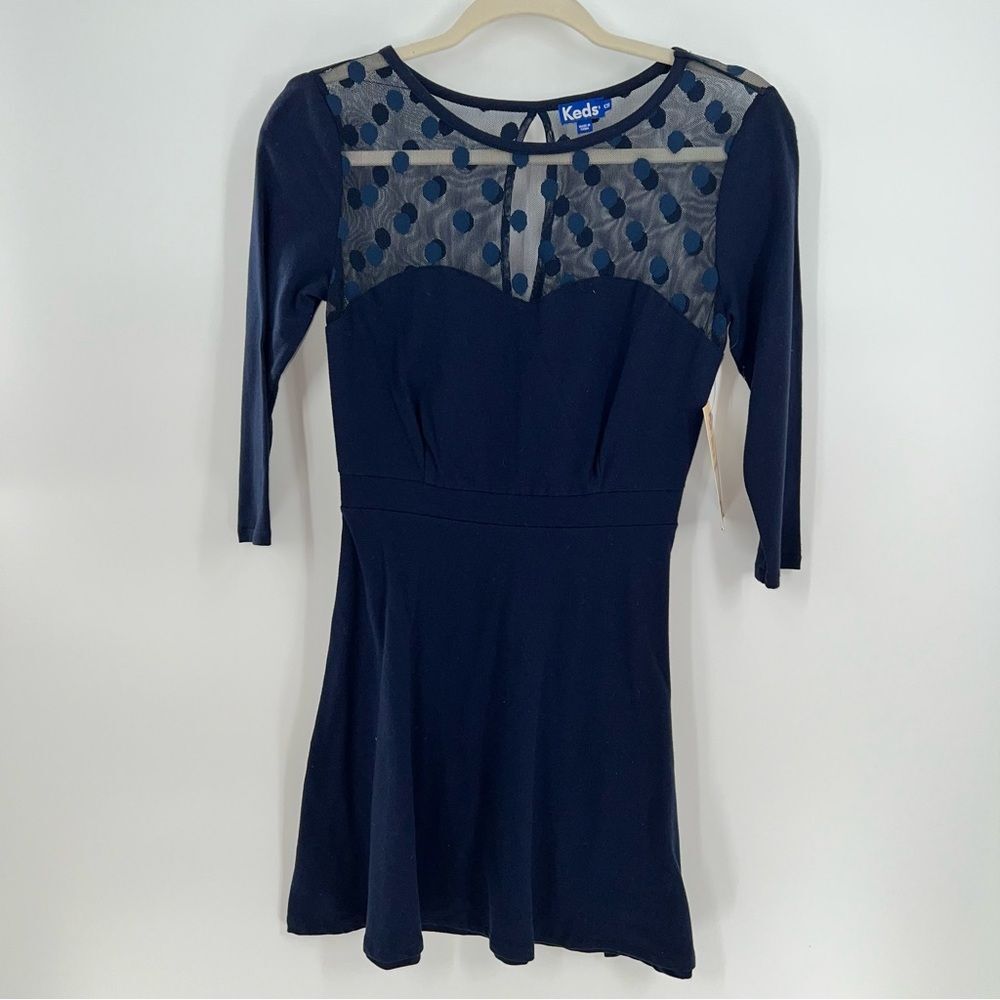 Ked's Women's Tee Shirt knit Skater Dress w/net Yoke and Sweetheart Neckline-XS